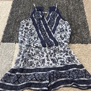 Navy and White Floral Romper